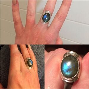 .925 Sterling Silver Blue Green Labradorite Ring Size 7